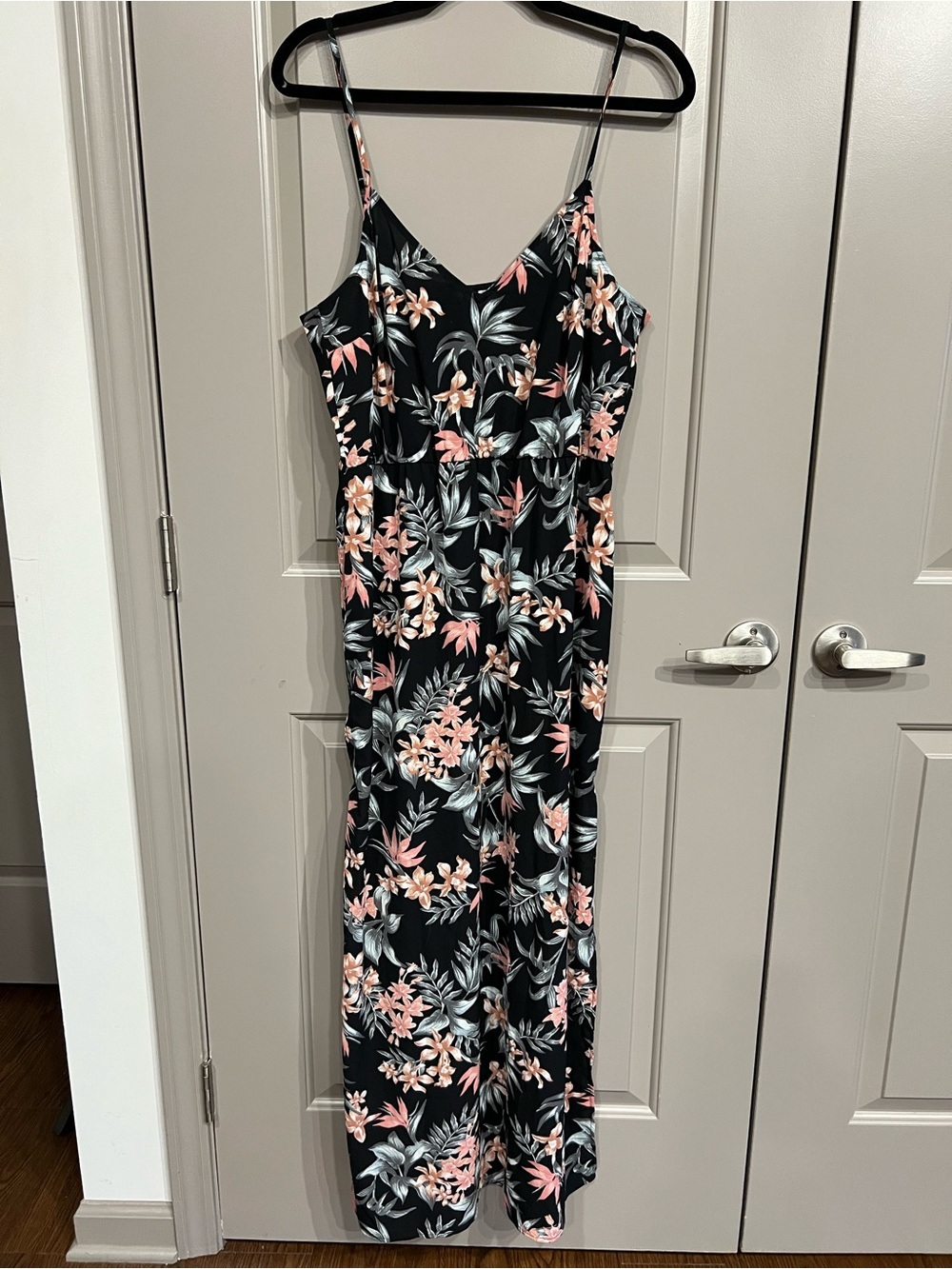 H&M Black Maxi Dress with Pink and Green Floral Print